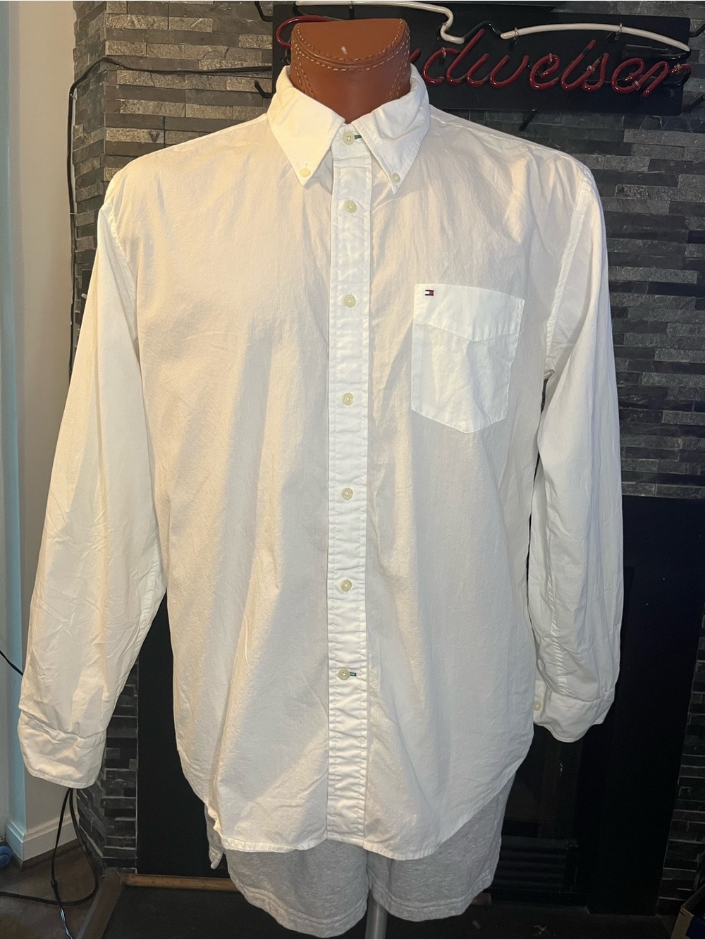 Tommy Hilfiger Men's White Button-Down Shirt with Chest Pocket